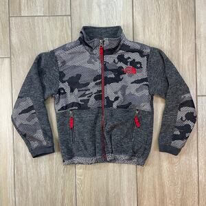 The North Face Boys XS Fleece Jacket Camo Gray Red Full Zip Pockets Size 6